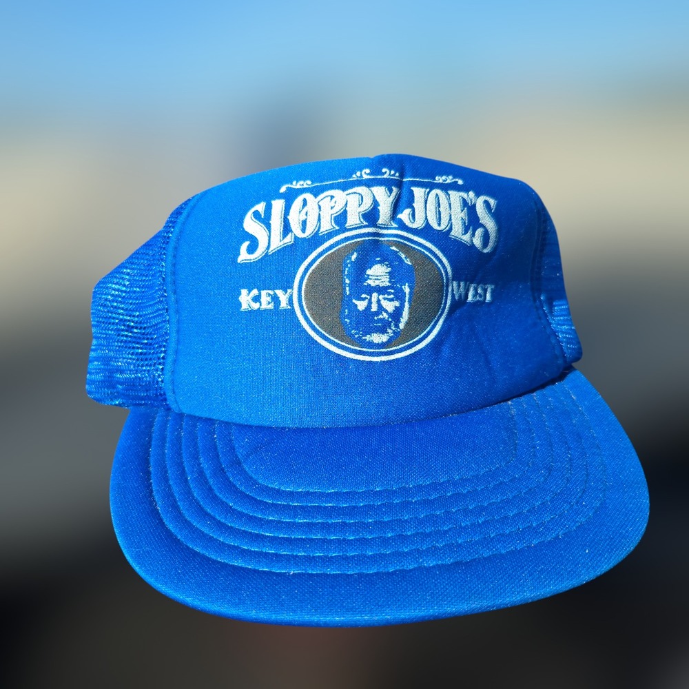 VTG Sloppy Joes Key West Hat Trucker Snapback San Sun OSFA  Mesh BLU Graphic EUC